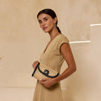 Black Rattan Clutch with Leather Trim and Crossbody Strap