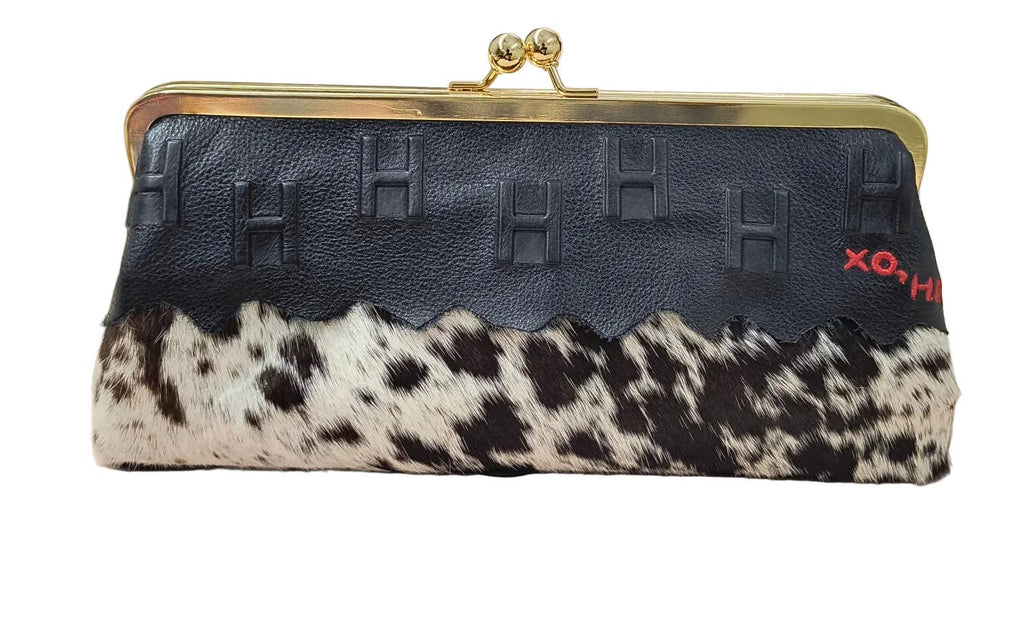 Leather and Hide Clutch with Brass Chain