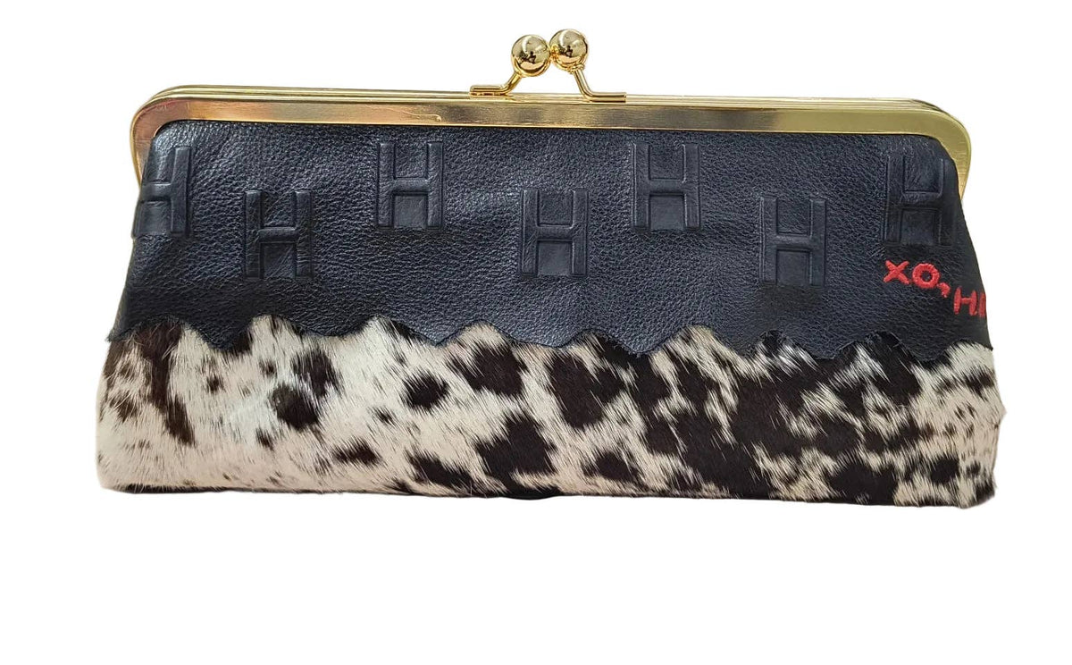 Leather and Hide Clutch with Brass Chain