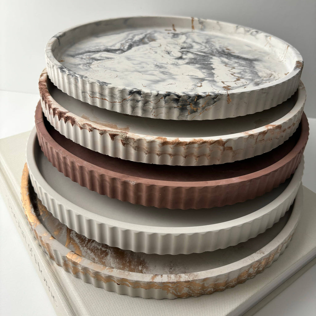 Joma - Concrete Fluted Tray | Round Tray Centerpiece