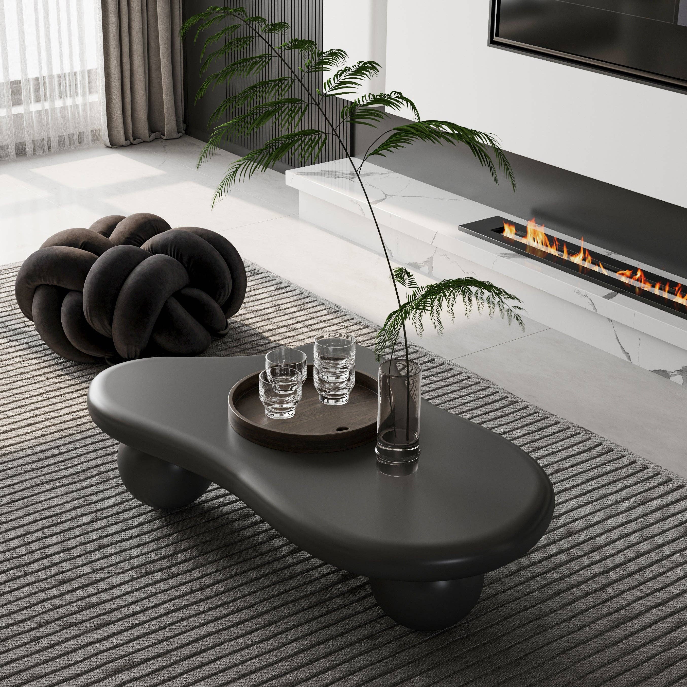 47" Cloud Shaped Coffee Table with 3 Ball Legs, Black