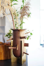 Walnut and Brass Flower Form