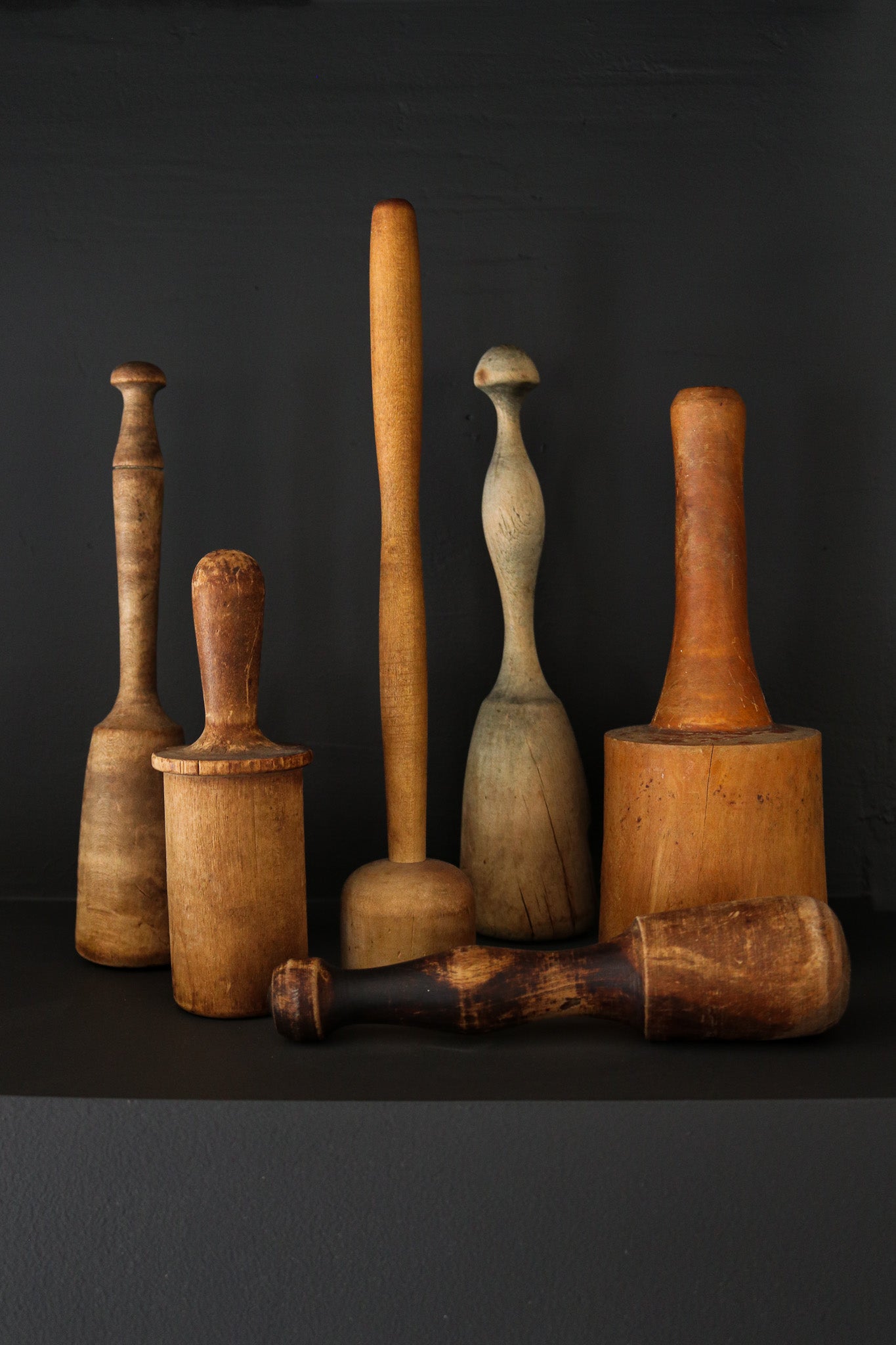 Set of 6 Antique Wooden Mashers