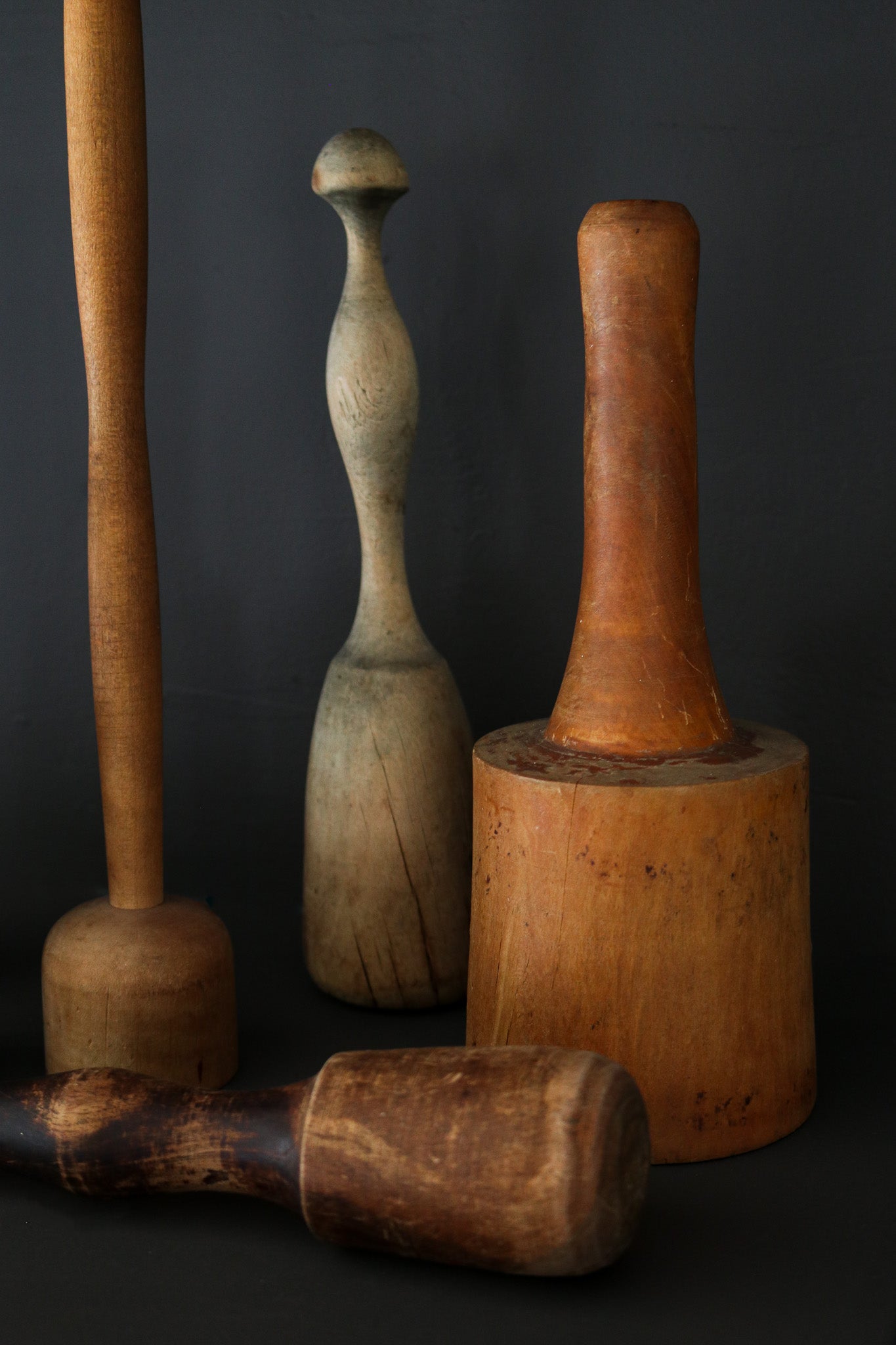 Set of 6 Antique Wooden Mashers