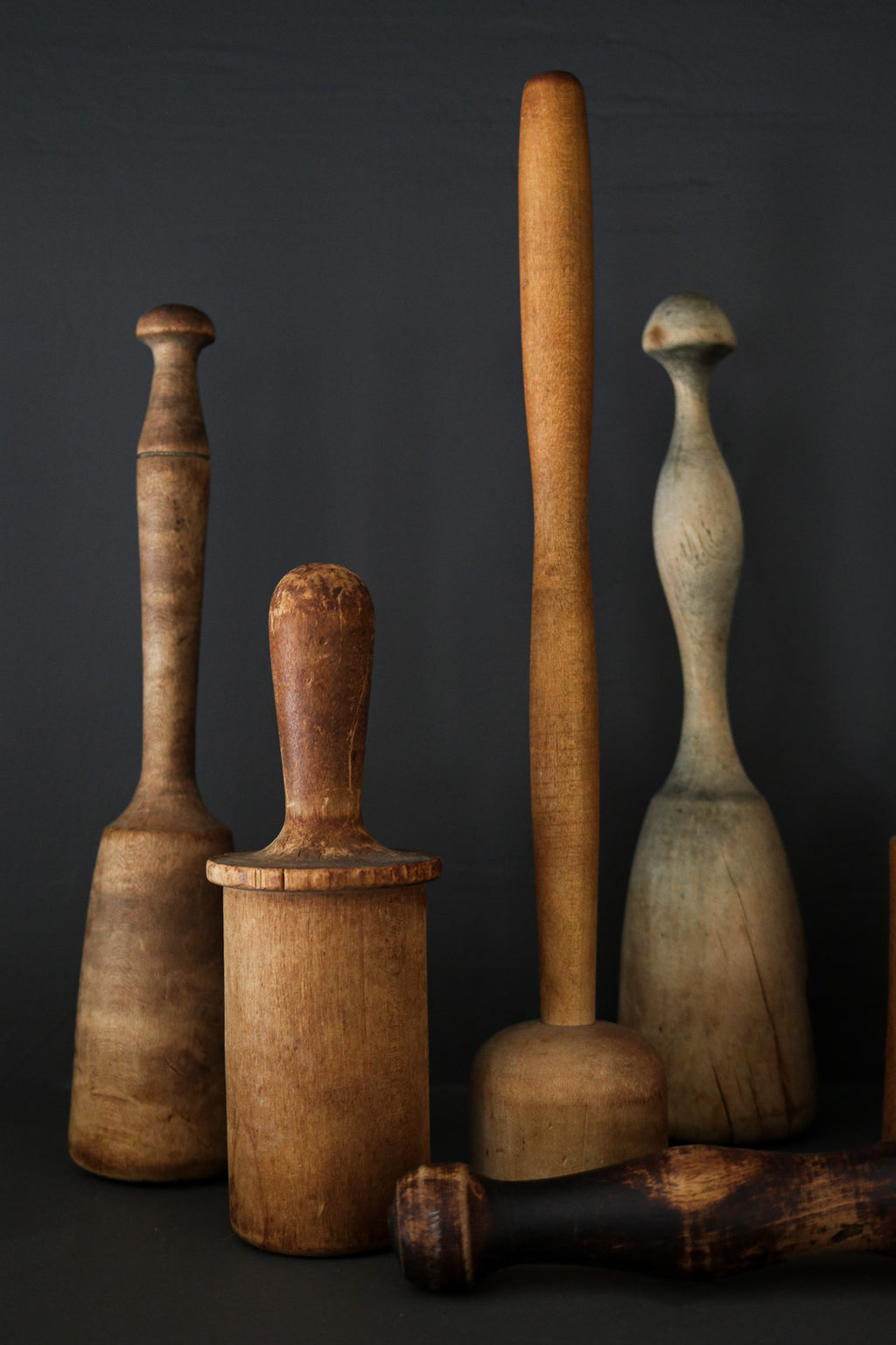 Set of 6 Antique Wooden Mashers