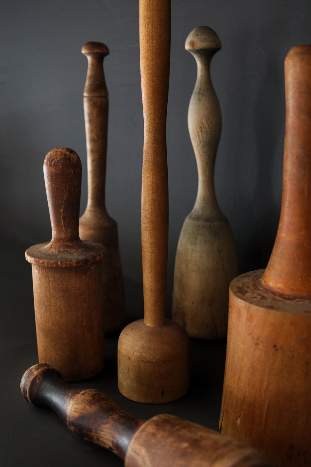 Set of 6 Antique Wooden Mashers