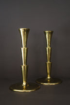 Pair of Vintage Mid-Century Modern Tiered Brass Candle Holders