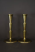 Pair of Vintage Mid-Century Modern Tiered Brass Candle Holders