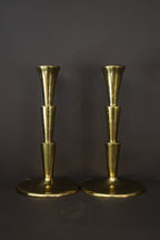 Pair of Vintage Mid-Century Modern Tiered Brass Candle Holders