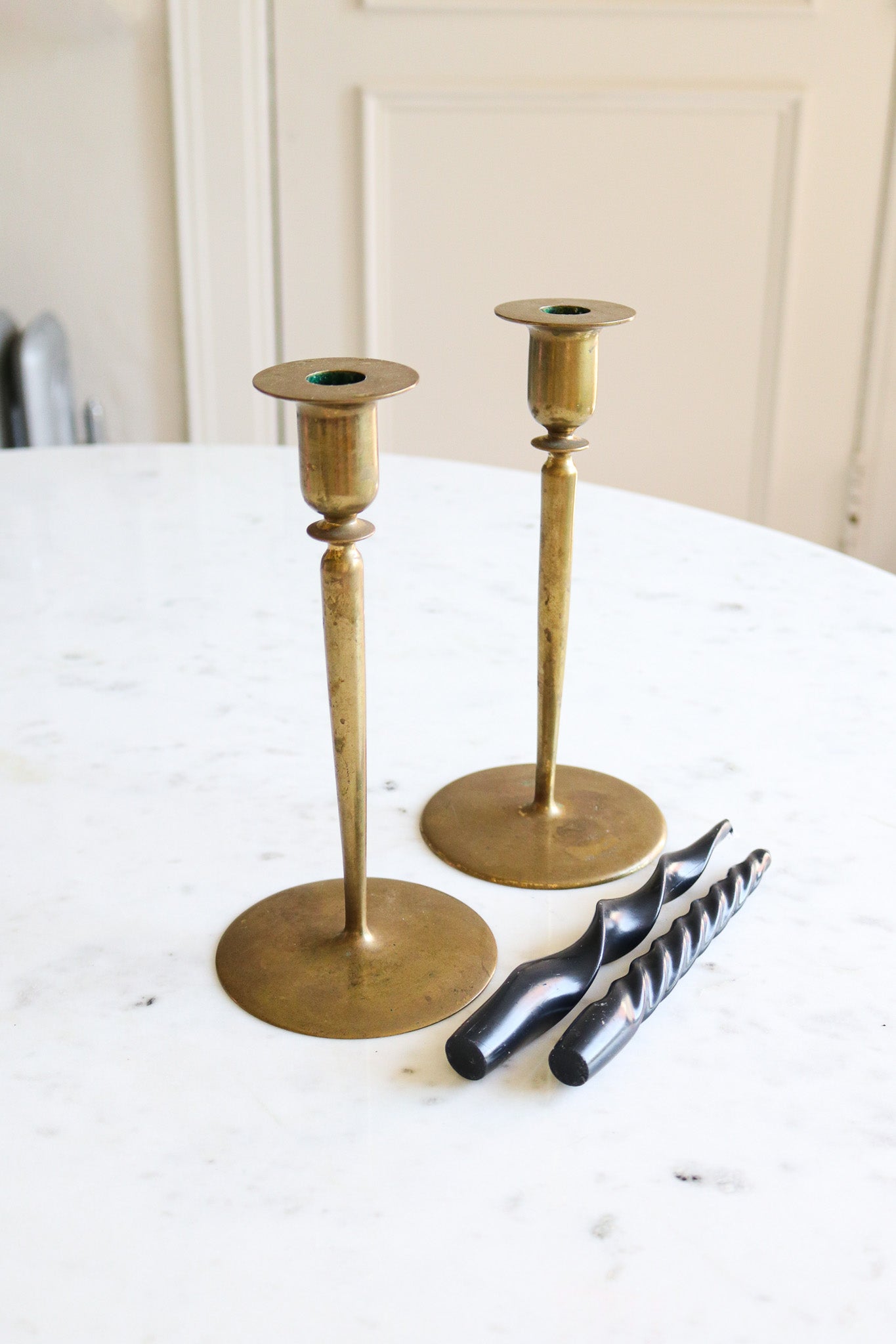 Pair of Antique Arts & Crafts Bronze Candlesticks