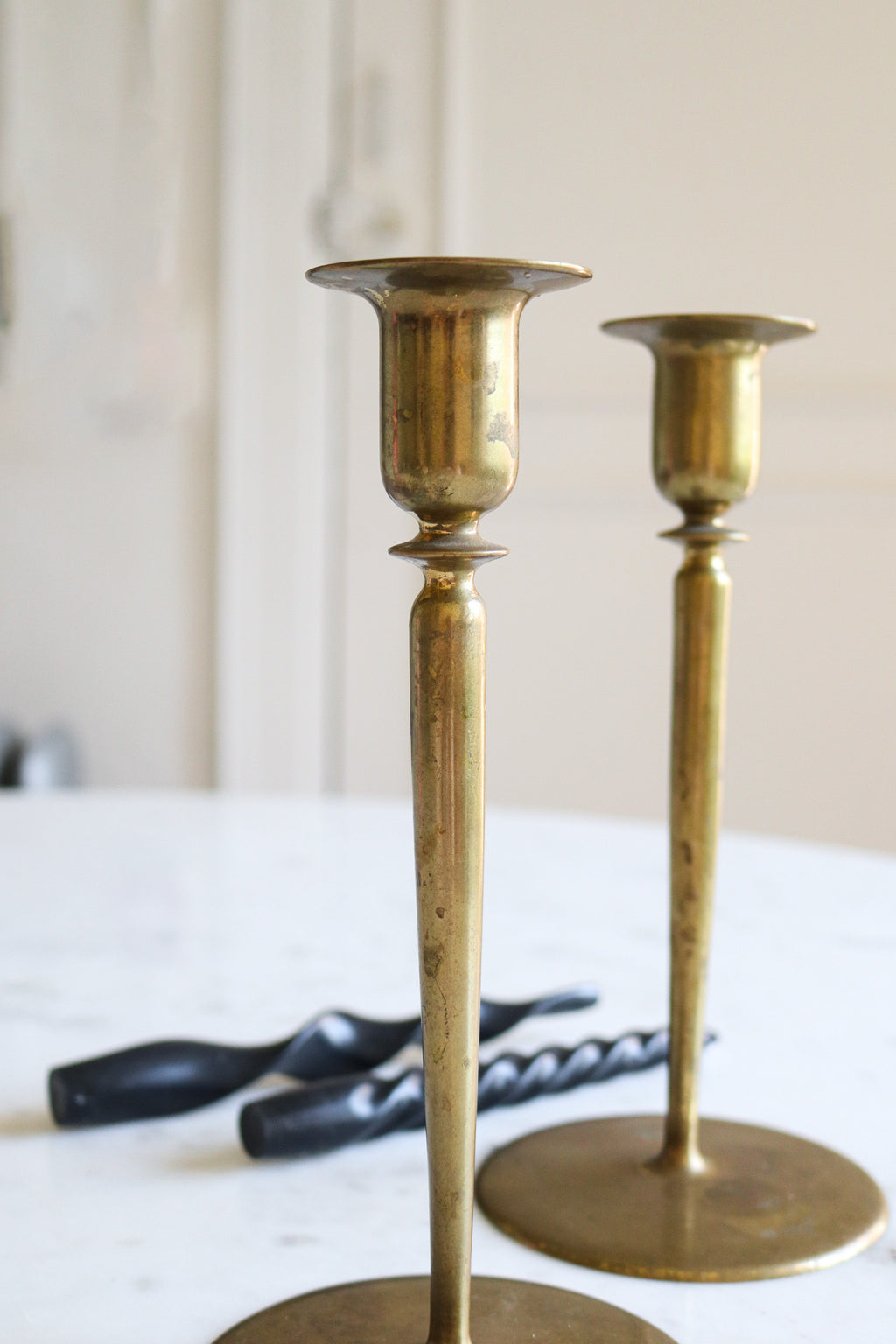 Pair of Antique Arts & Crafts Bronze Candlesticks