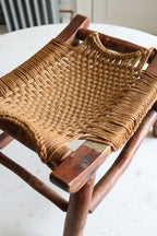 Antique Wood Stool with Original Woven Rope Seat