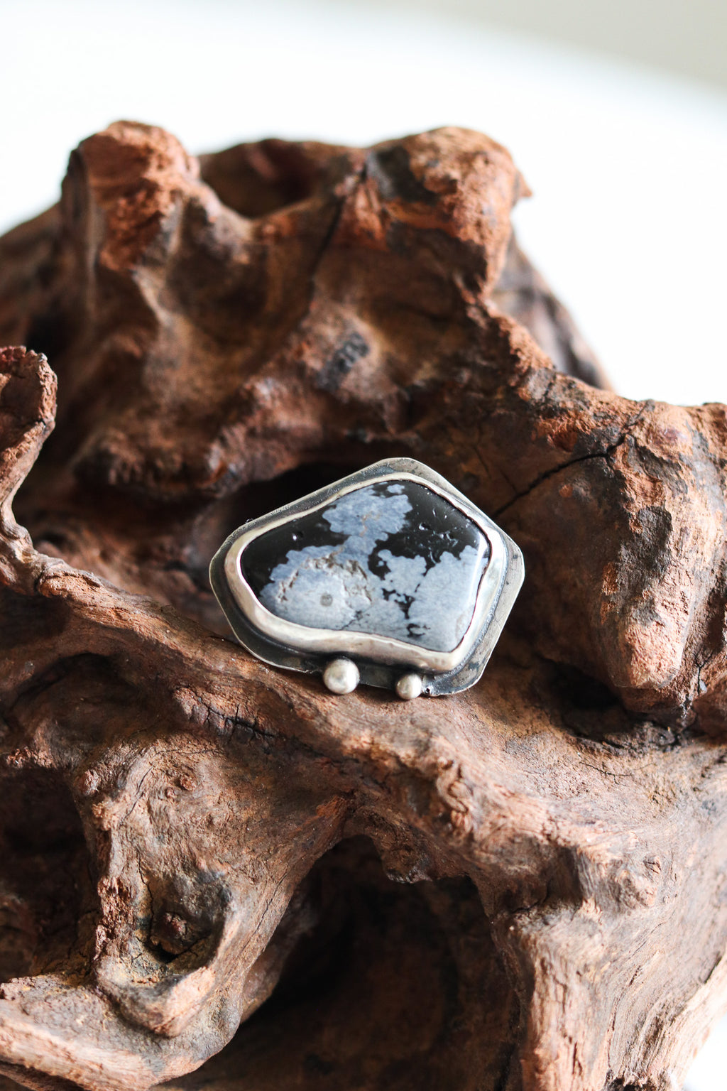 Tomi Petrella Sterling Silver and Snowflake Obsidian Ring