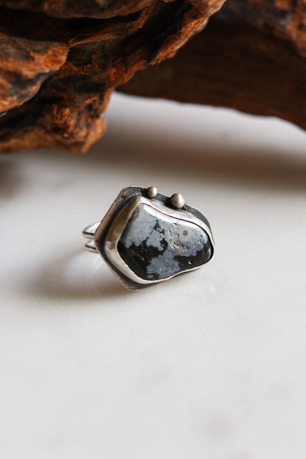Tomi Petrella Sterling Silver and Snowflake Obsidian Ring