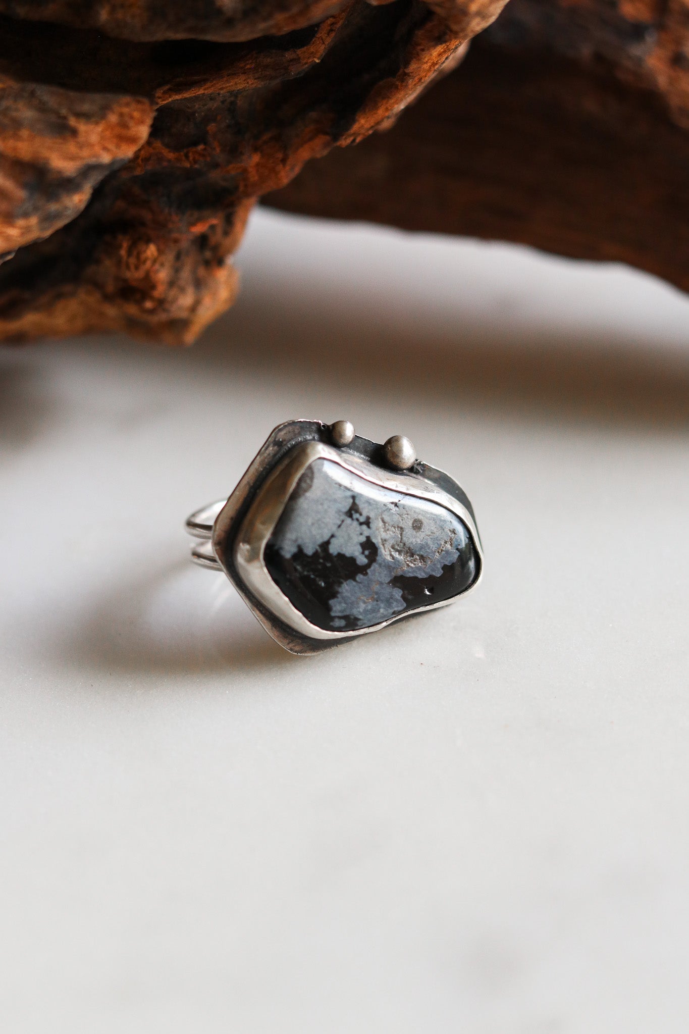 Tomi Petrella Sterling Silver and Snowflake Obsidian Ring