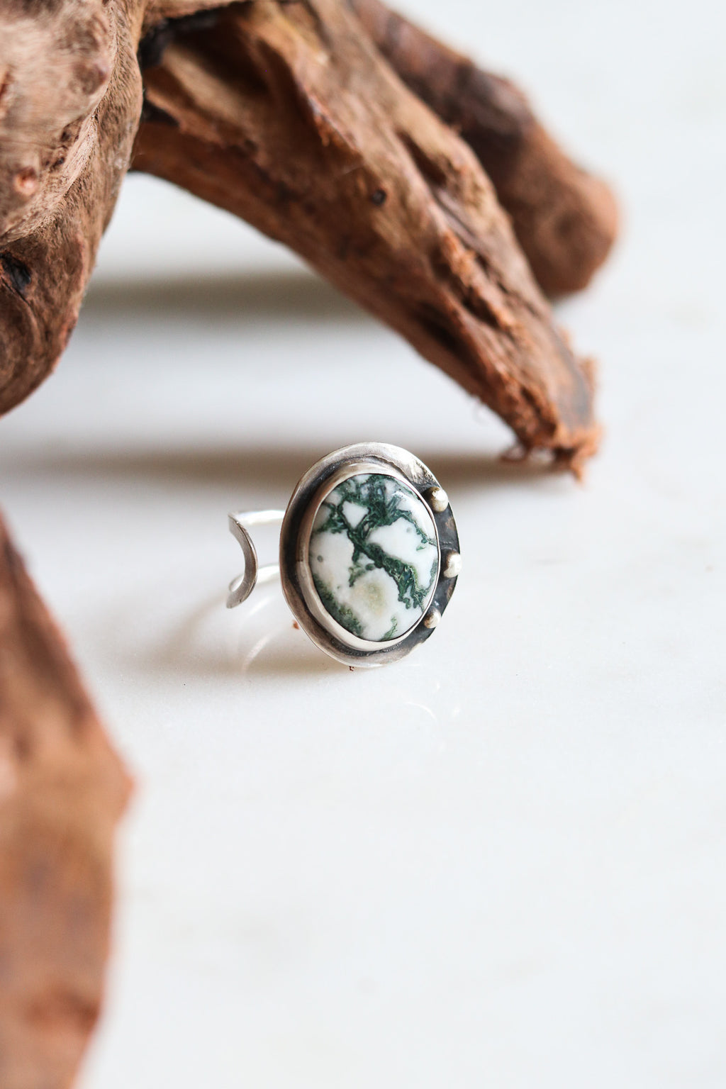 Tomi Petrella Sterling Silver and Tree Agate Ring