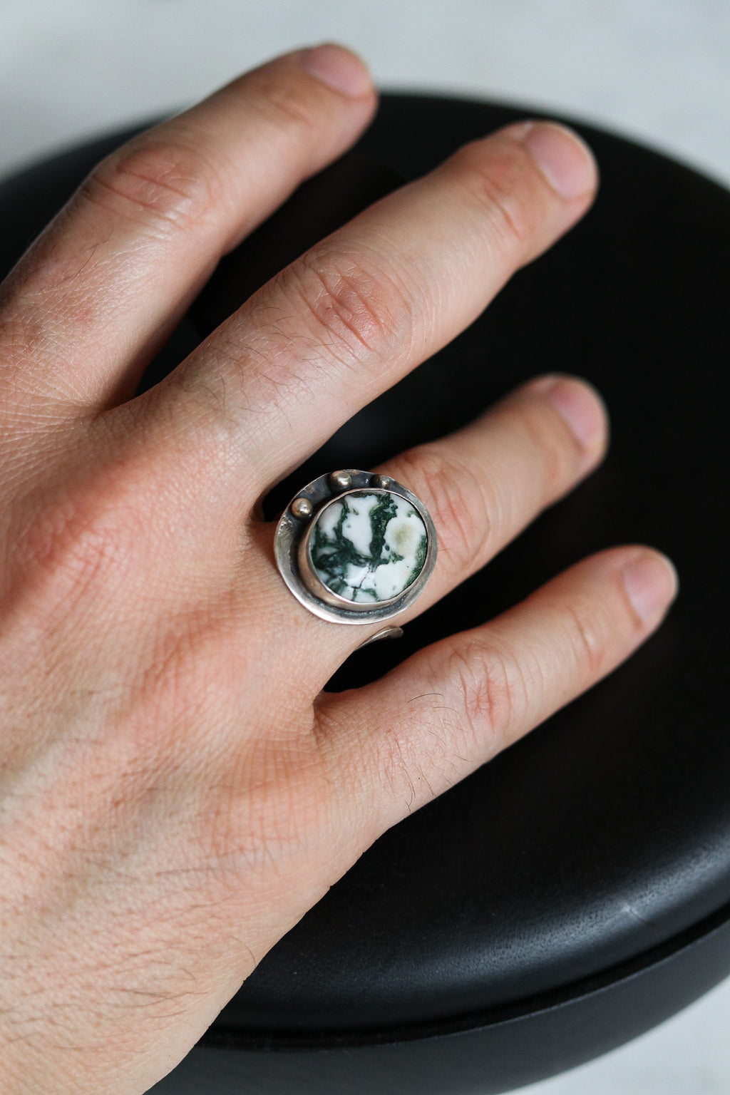 Tomi Petrella Sterling Silver and Tree Agate Ring