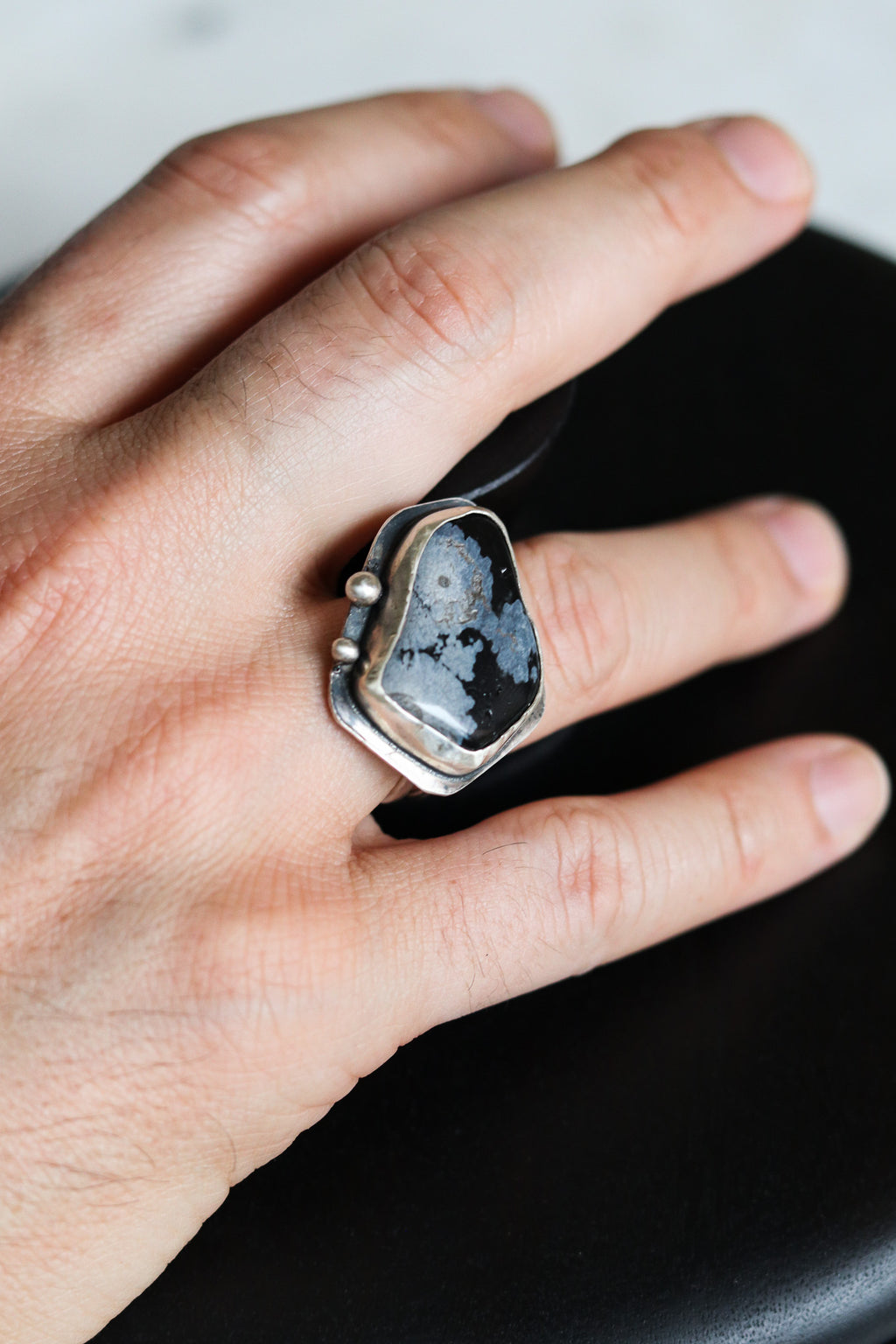 Tomi Petrella Sterling Silver and Snowflake Obsidian Ring