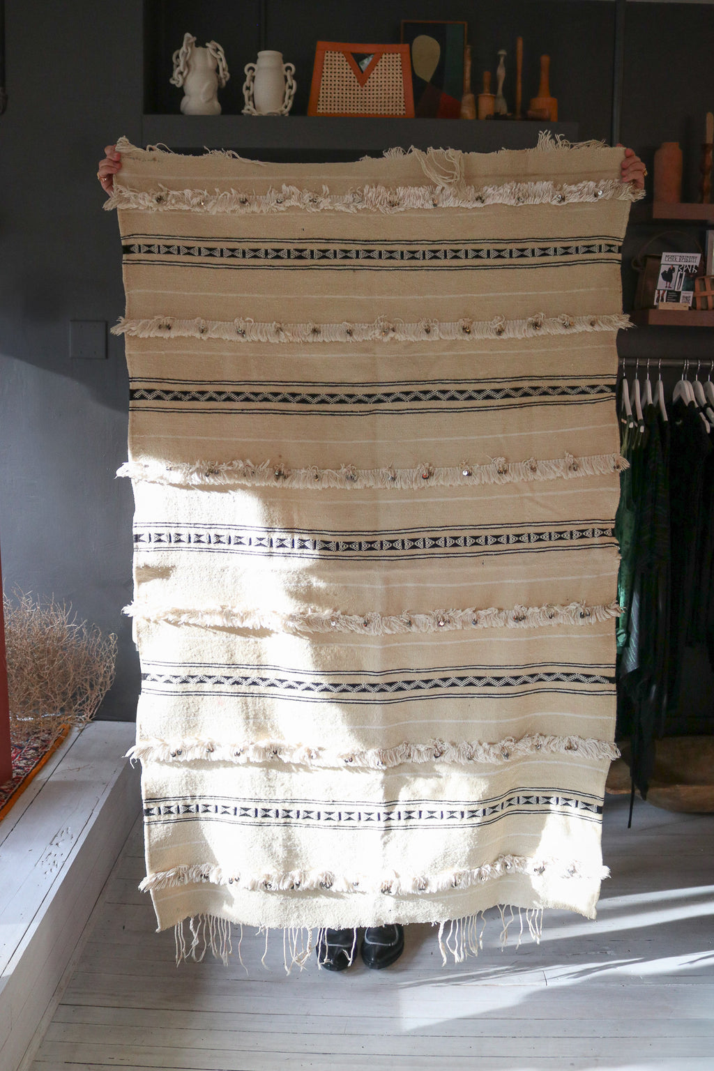 Moroccan Wedding Blanket: Black & Cream Handira