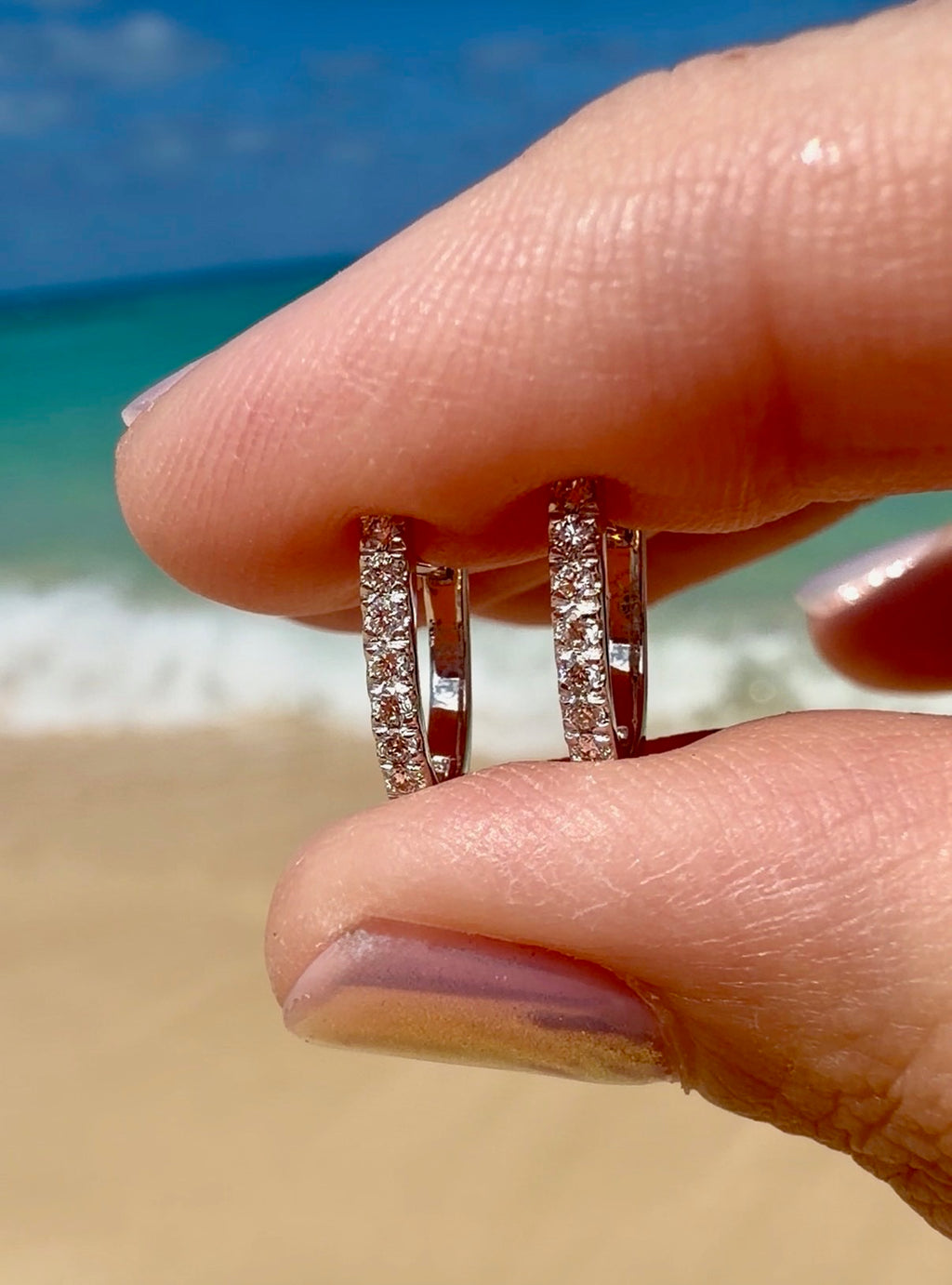 U Shape Huggy Hoop Earrings Pair -  1.29g Diamonds - .18 CT