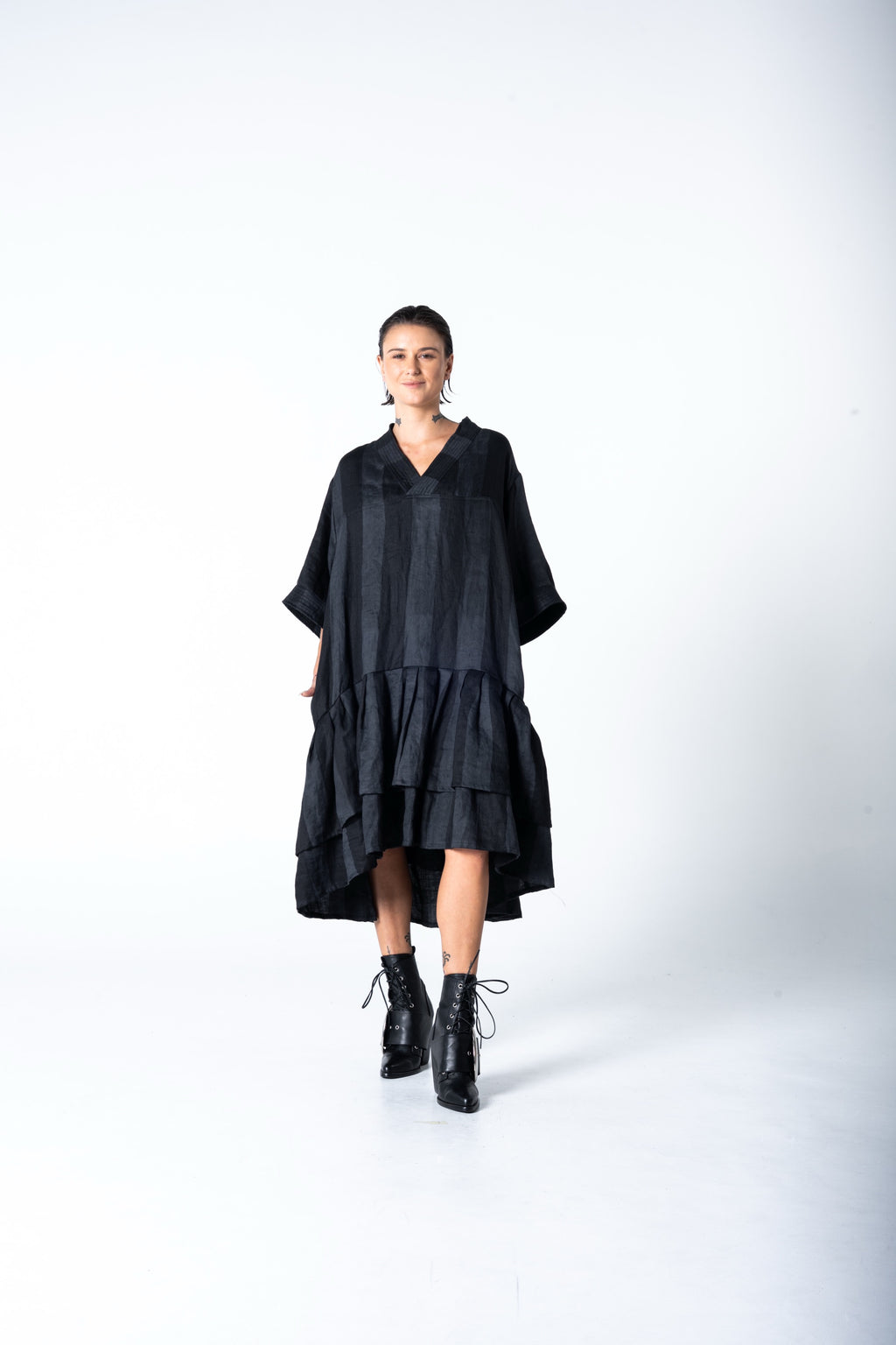 Lalune Dress - Grey Stripe
