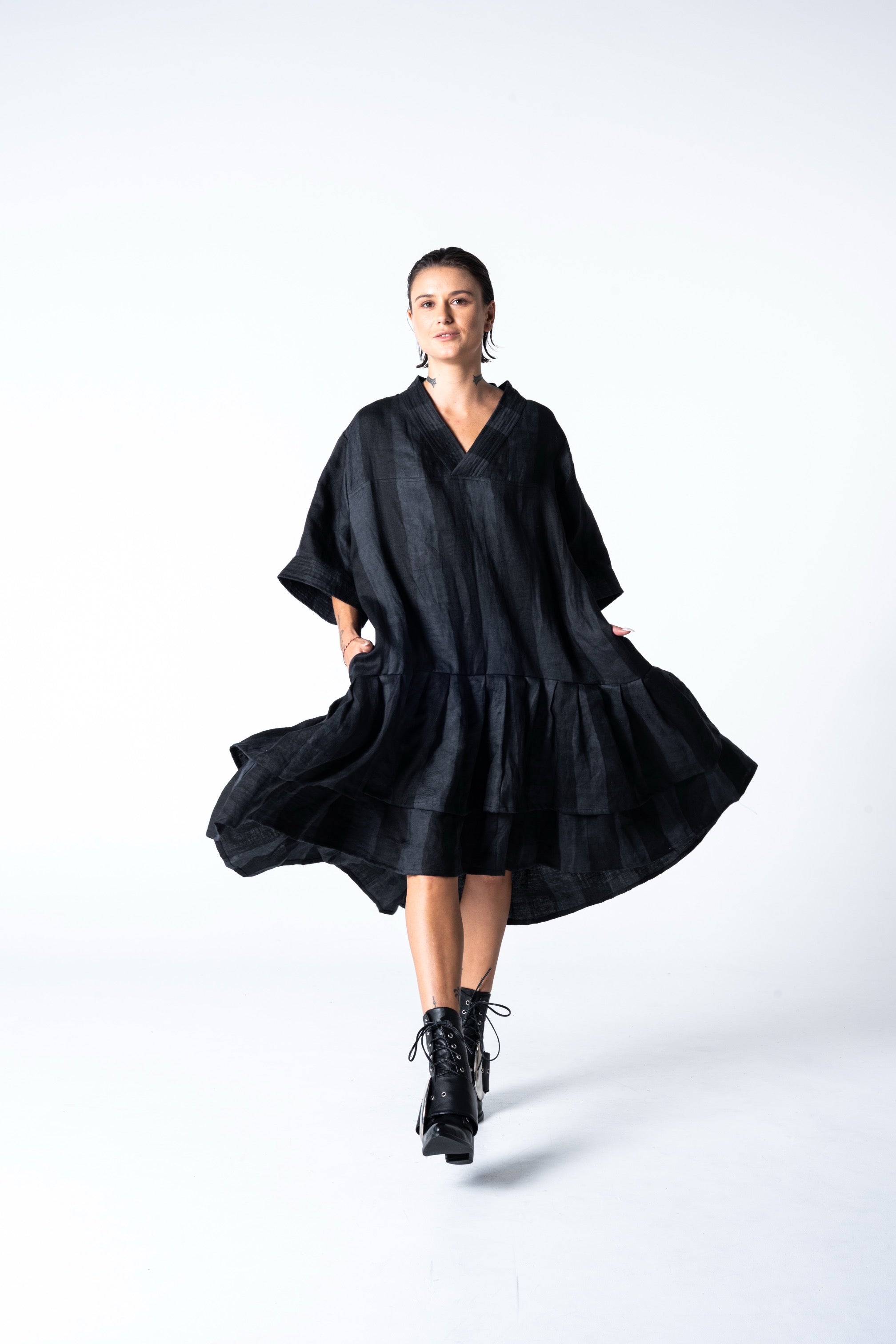 Lalune Dress - Grey Stripe