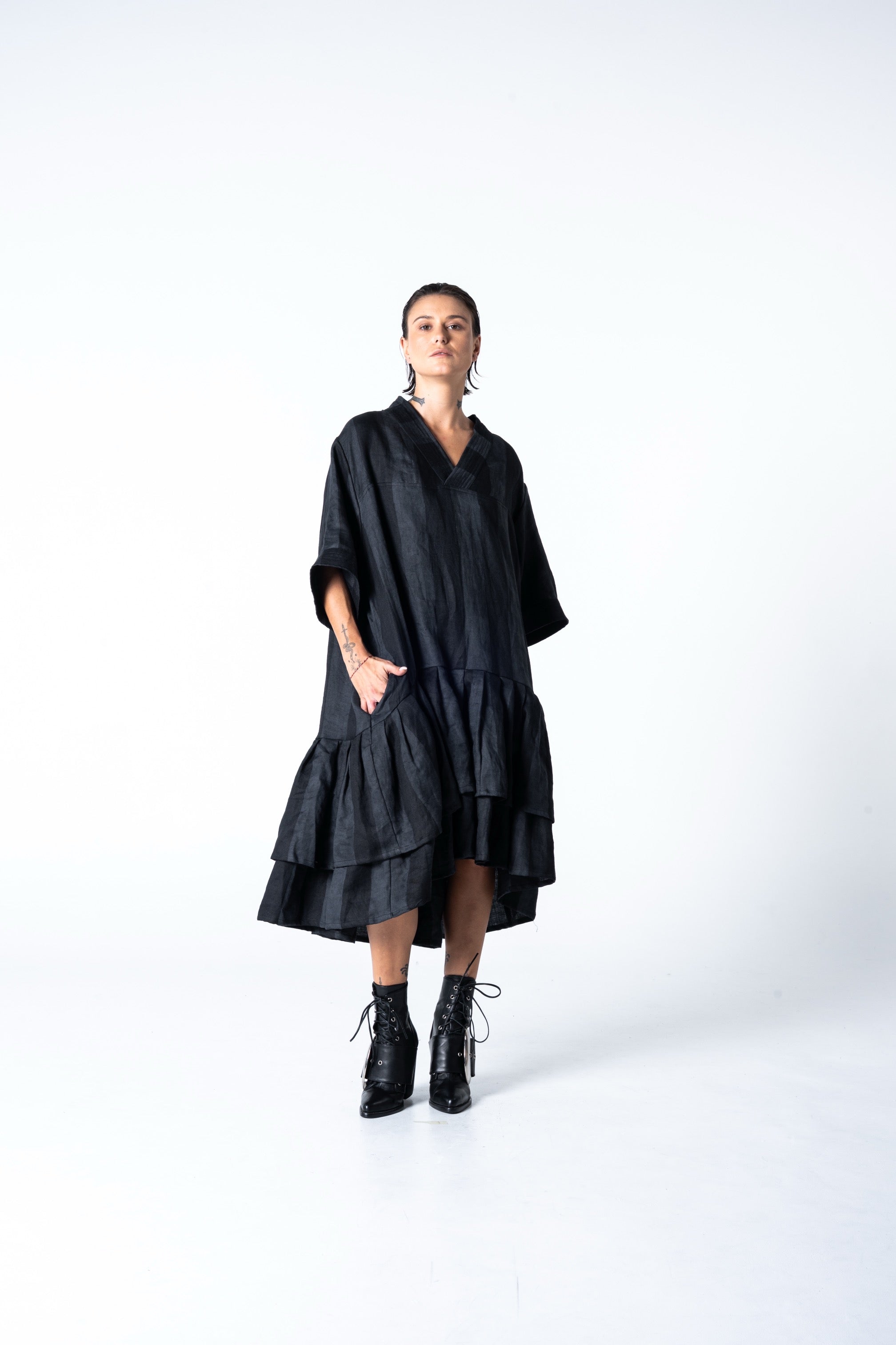 Lalune Dress - Grey Stripe