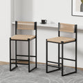 2-Piece Counter Bar Stools Woven Paper Rope Seat& Footrest
