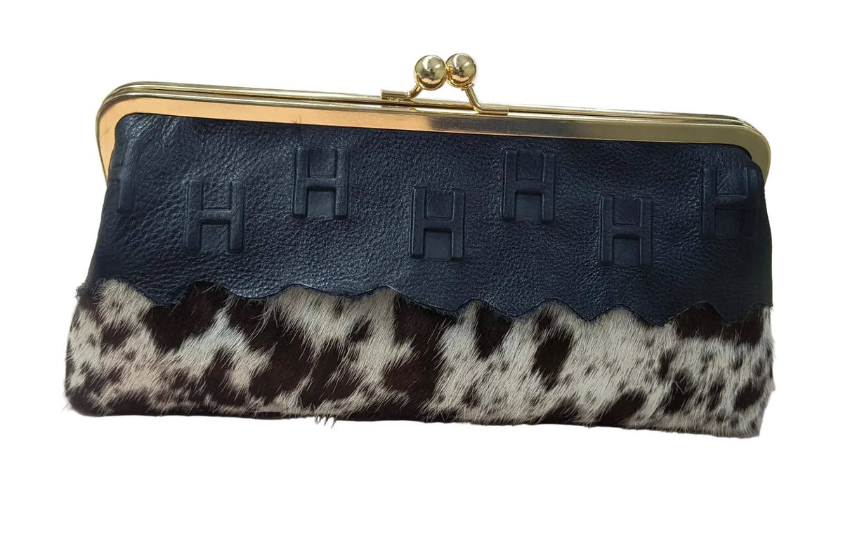 Leather and Hide Clutch with Brass Chain