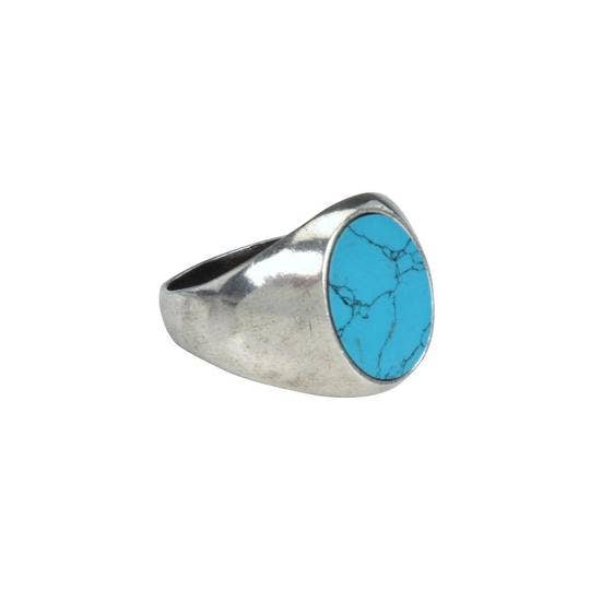 Sterling Silver Smooth Signet Ring with Turquoise Stone