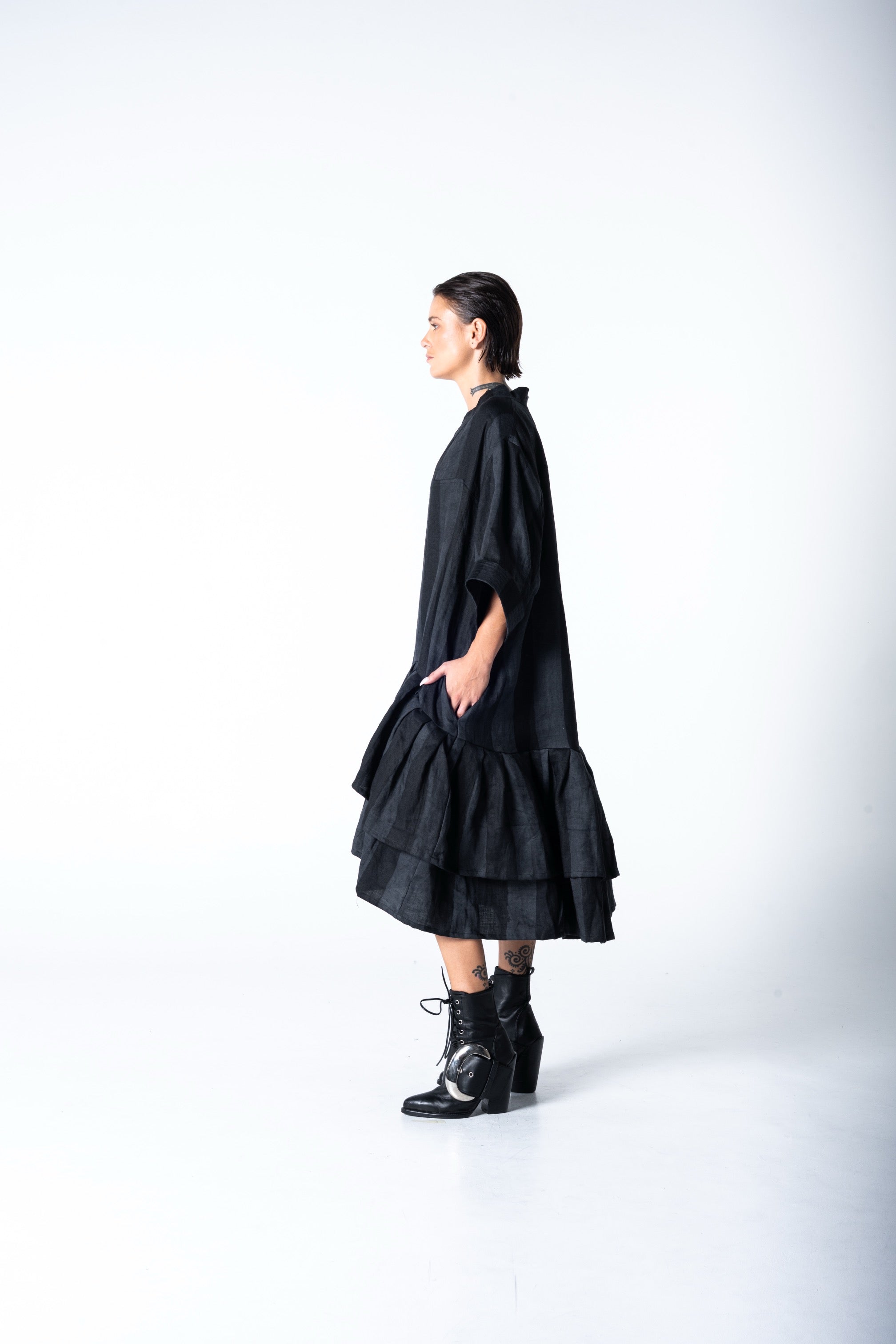 Lalune Dress - Grey Stripe