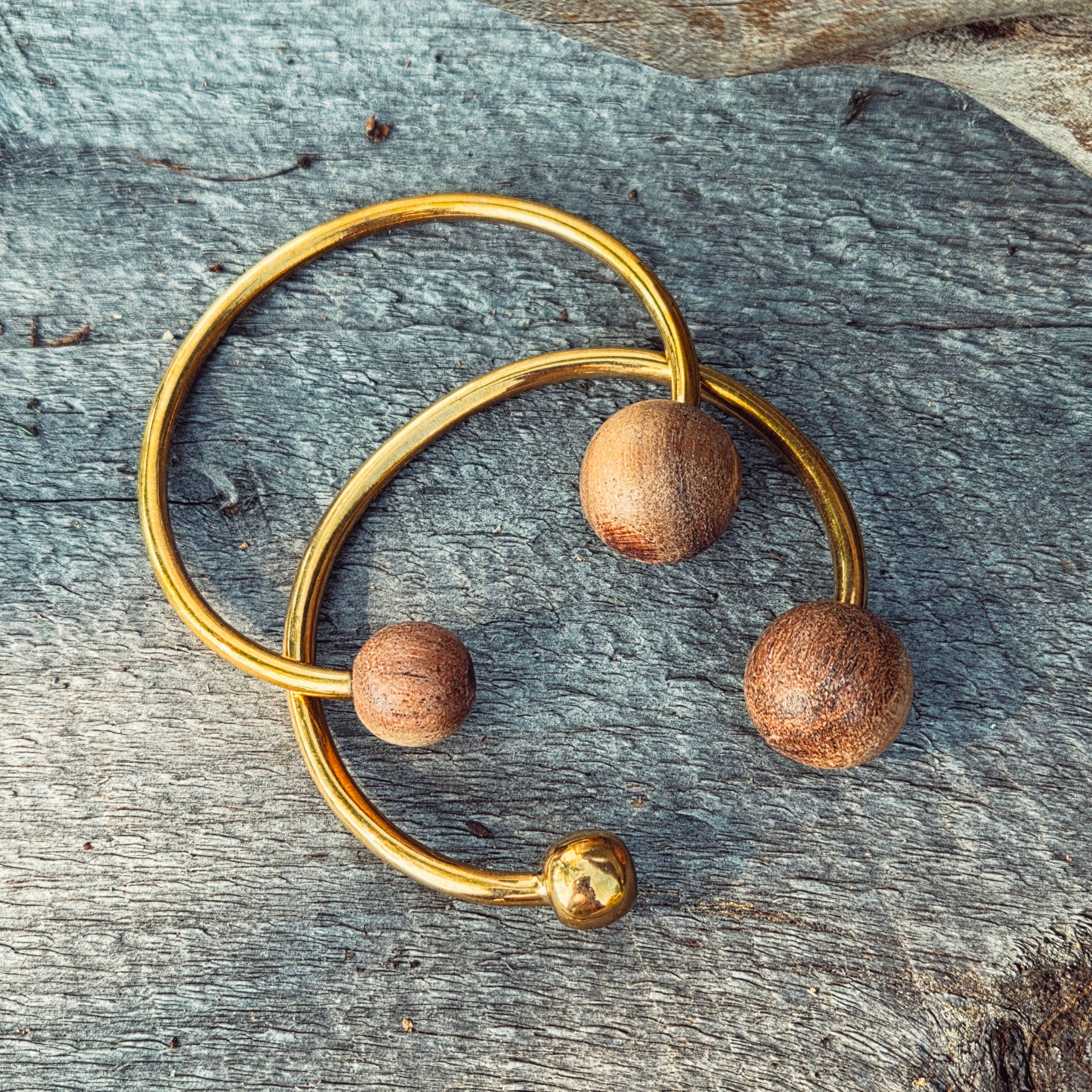 Wood & Brass Bangle Bracelet