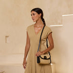 Black Rattan Clutch with Leather Trim and Crossbody Strap