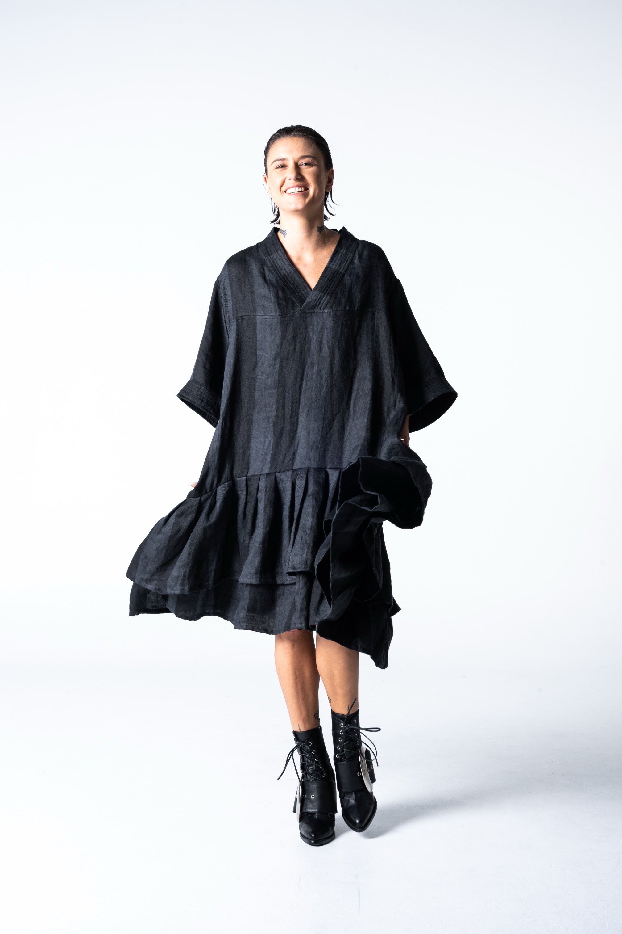 Lalune Dress - Grey Stripe