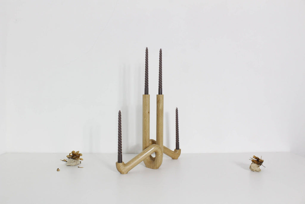 "Affluent" Wooden Candle Holder For Two Candles In Oak