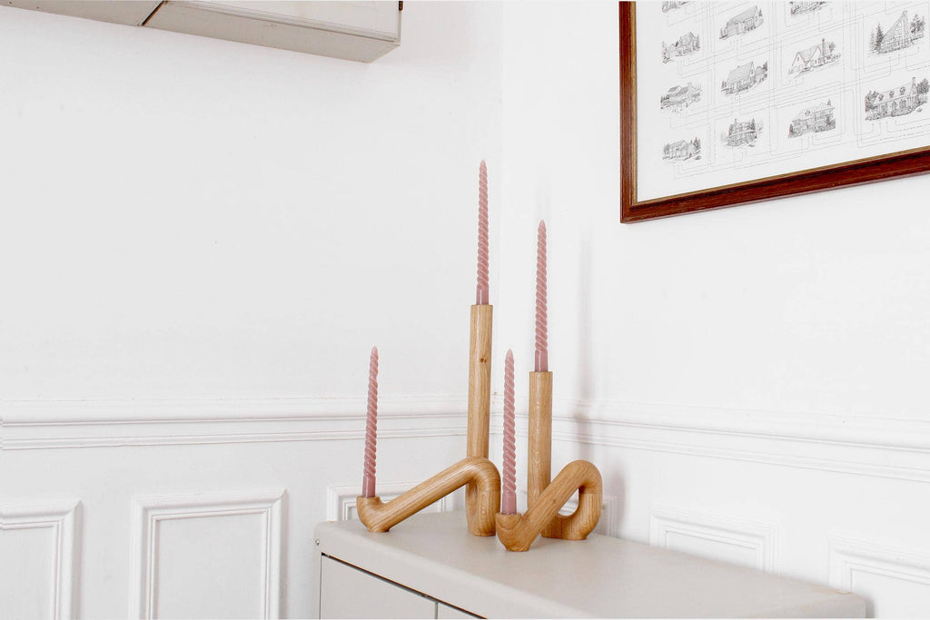 "Affluent" Wooden Candle Holder For Two Candles In Oak