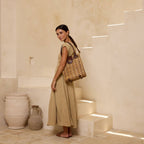 Large Dark Brown Rattan Handbag with Twist Closure