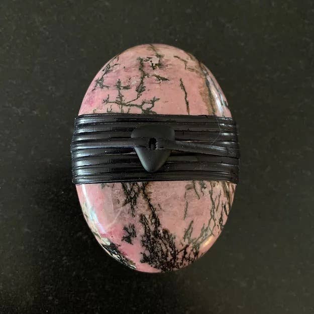 Rhodonite Palm Stone Wrapped With Sea Glass Bead