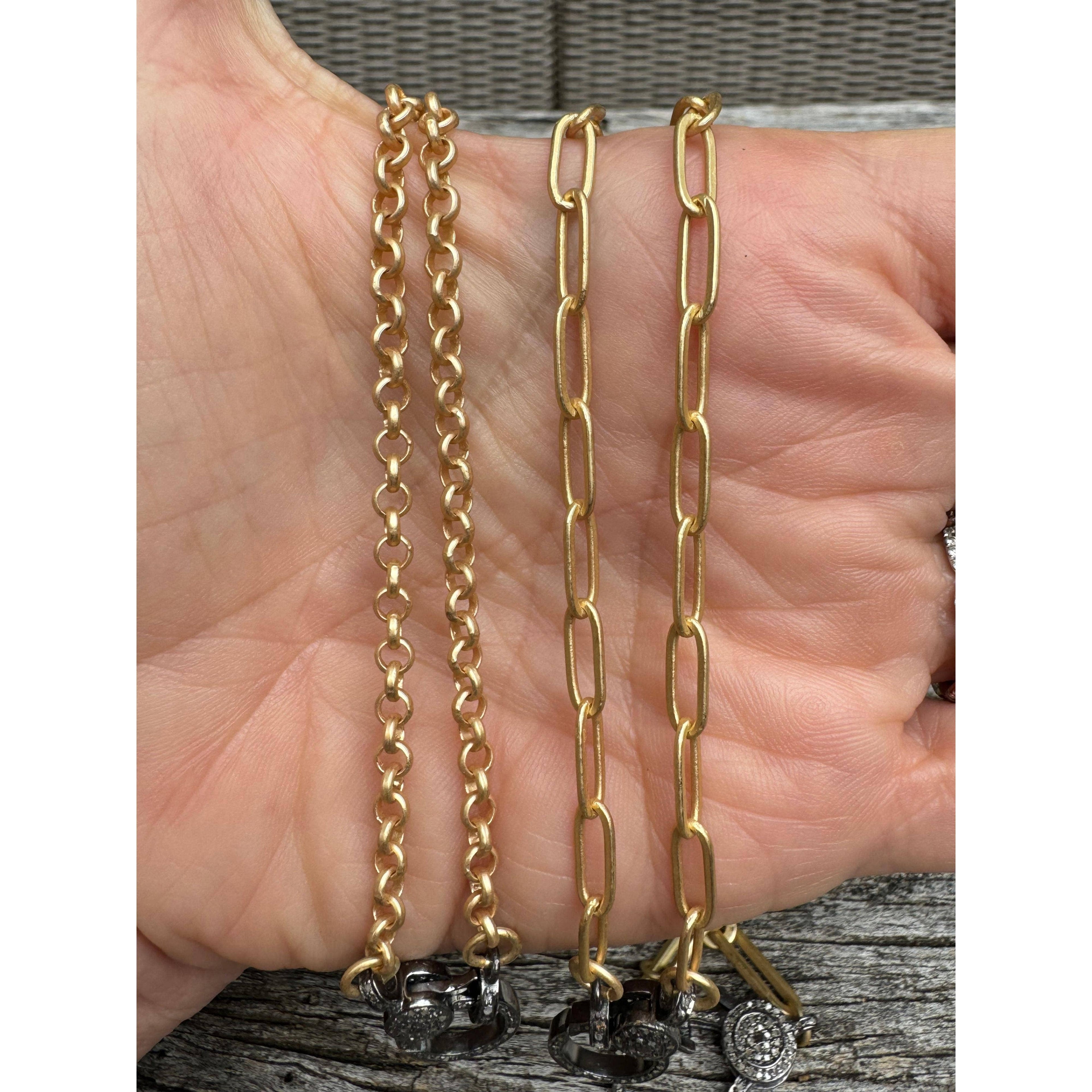 Matte Gold Necklace with Pave Diamond Clasp