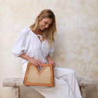 Brown Cane Weave Rattan Triangle Handbag