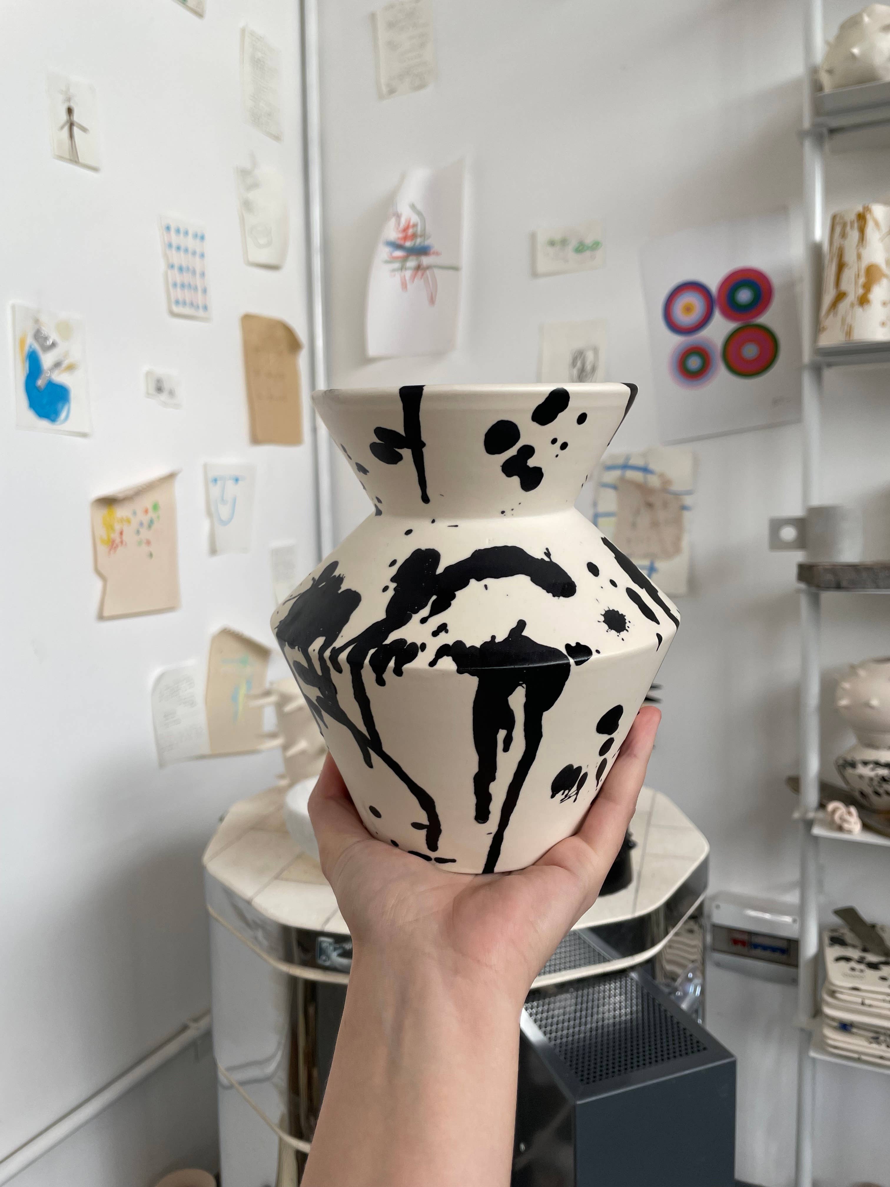 Handmade Rock Decorative Ceramic Vase I - Black & White