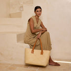 Oversized Ivory Rattan Tote Braided Handle